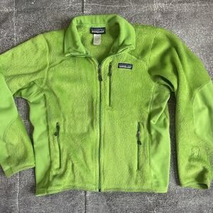 Women's Patagonia Lime Green R2 Regulator Fuzzy Fleece Zip Up Light Jacket Sz S